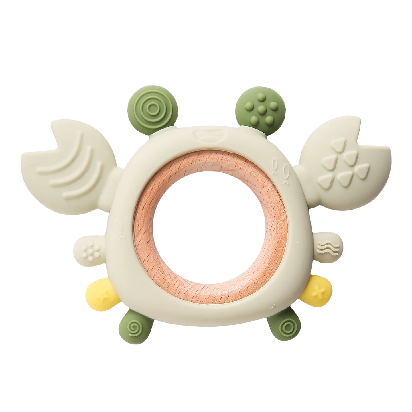 🦀 Anneau de Dentition en Silicone & Bois – Bébé heureux dès la naissance 🌈✨